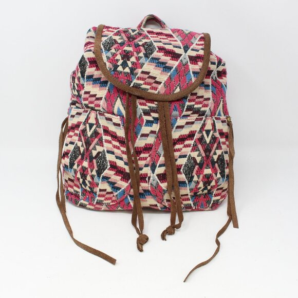 American Eagle Woven Aztec‎ Backpack Leather Trim - Picture 1 of 10